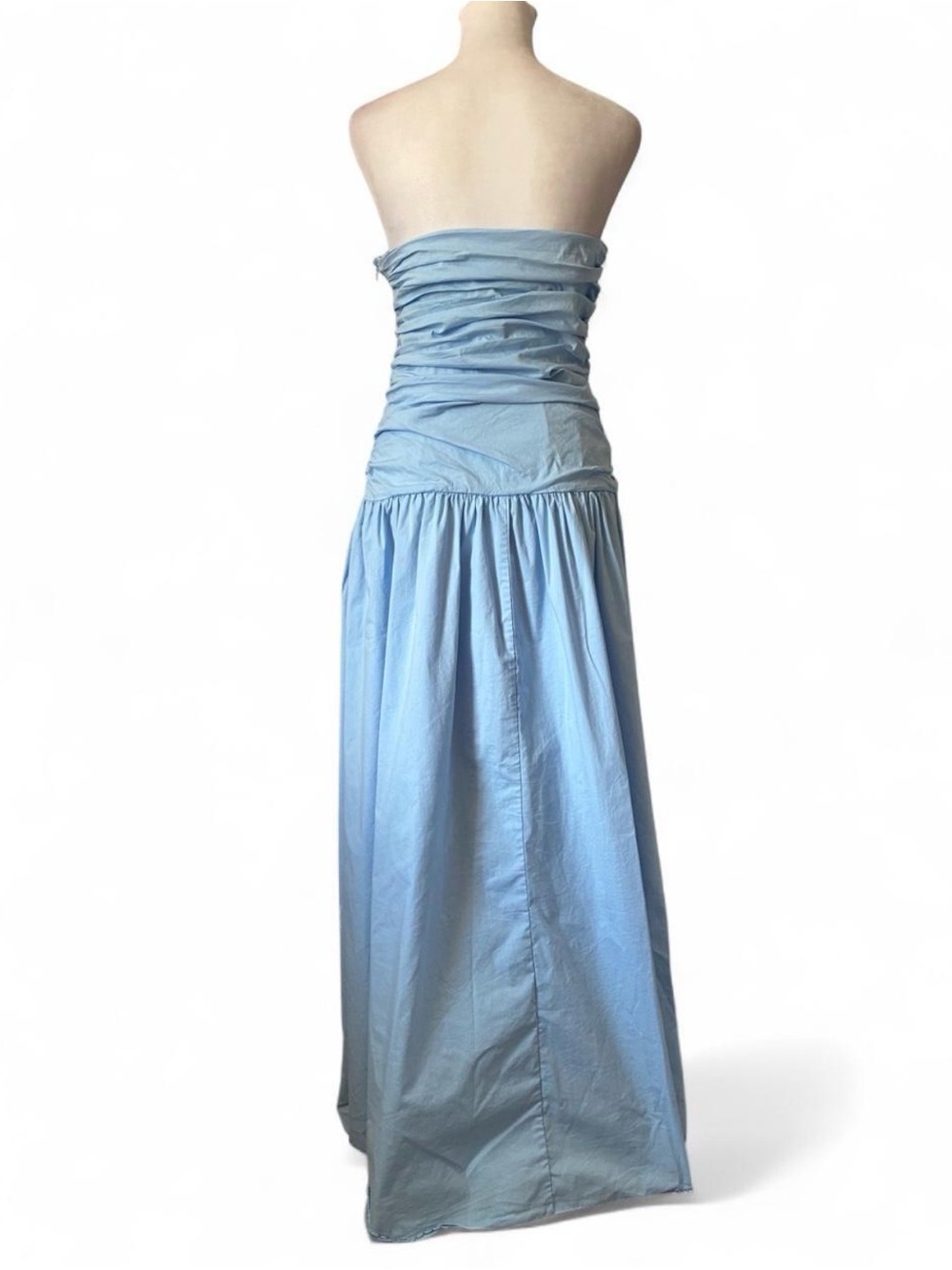 Peppermayo Strapless Ruched Light Sky Blue Maxi Dress size Medium - Picture 3 of 9